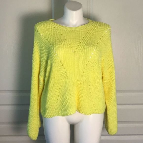 A.N.A BRIGHT YELLOW PERFORATED KNIT SWEATER - Picture 1 of 8
